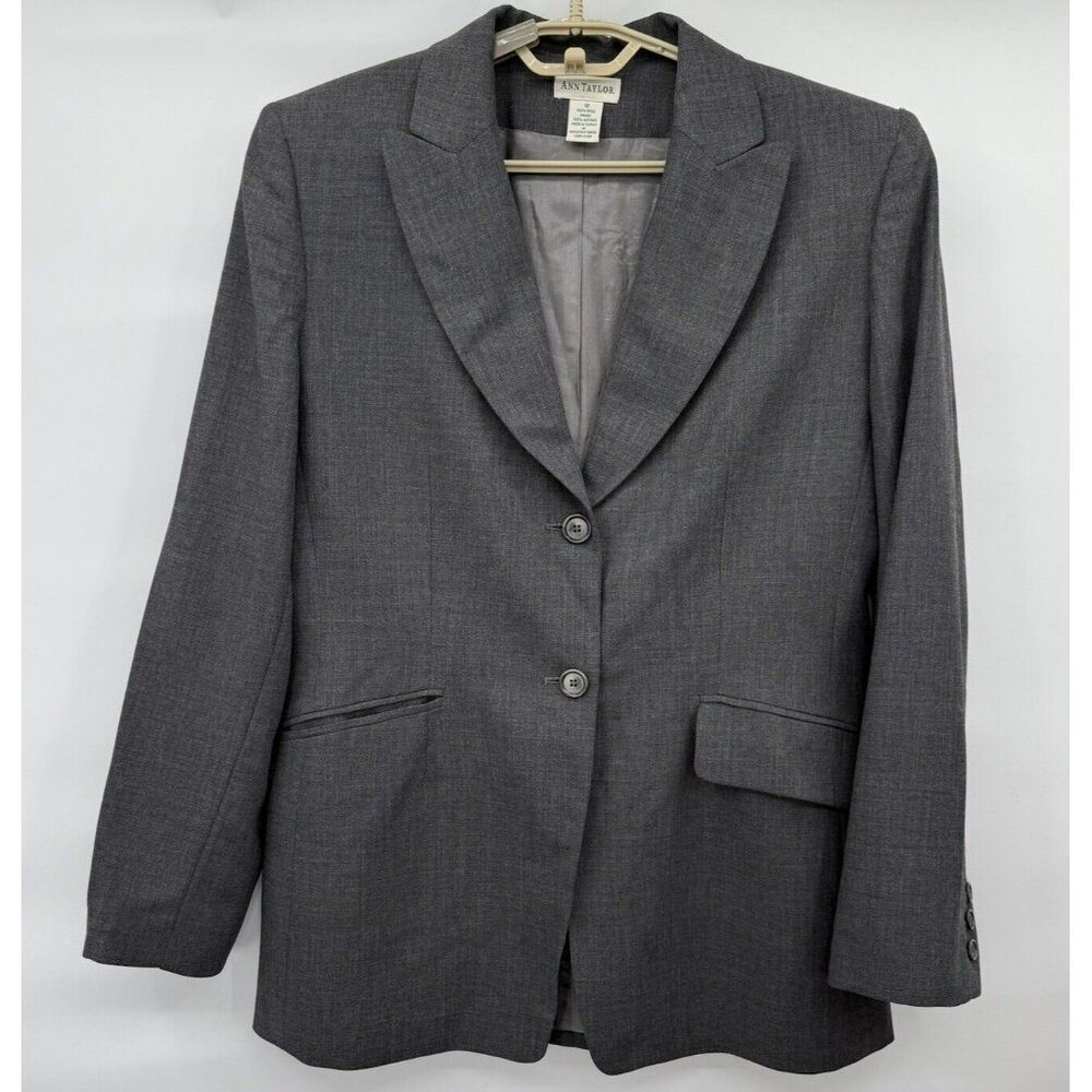 Ann Taylor Women's 2-Button Blazer Jacket Suit Wool Gray Size 12‎